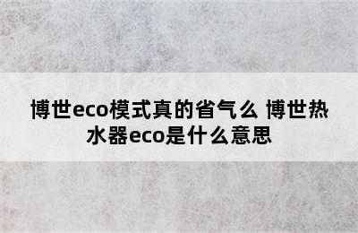 博世eco模式真的省气么 博世热水器eco是什么意思